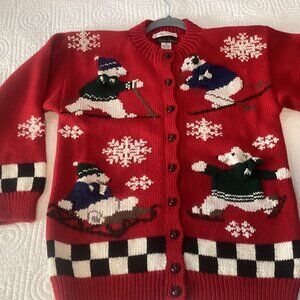 Vintage South Wool Hand Embroidered Cardigan Christmas Sweater Womens Size S Ski